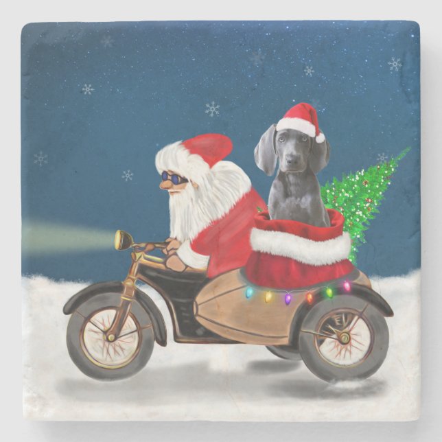 Weimaraner Dog Christmas Santa Claus  Stone Coaster (Front)