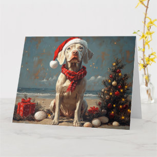 Weimaraner Dog Christmas Vintage Beach Card