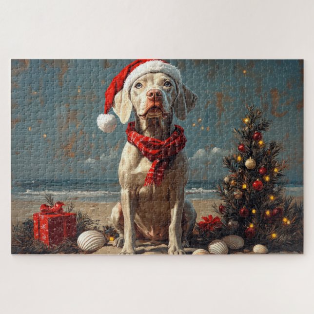 Weimaraner Dog Christmas Vintage Beach  Jigsaw Puzzle (Horizontal)