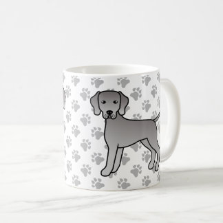 Weimaraner Dog Cute Cartoon Illustration &amp; Paws Coffee Mug