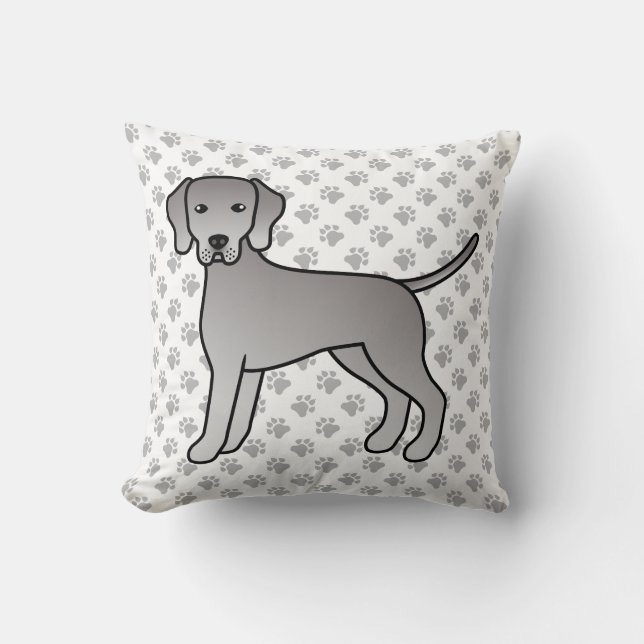Weimaraner Dog Cute Cartoon Illustration & Paws Throw Pillow (Front)