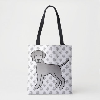 Weimaraner Dog Cute Cartoon Illustration &amp; Paws Tote Bag