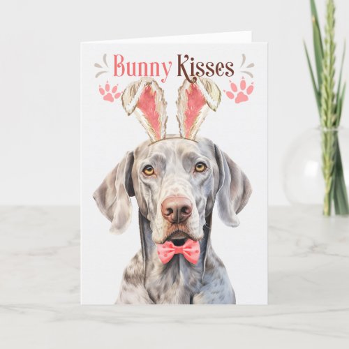 Weimaraner Dog in Bunny Ears for Easter Holiday Card