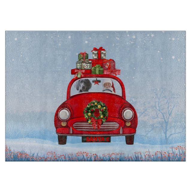 Weimaraner Dog In Car With Santa Claus  Cutting Board (Front)