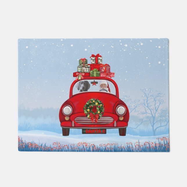 Weimaraner Dog In Car With Santa Claus Doormat (Front)