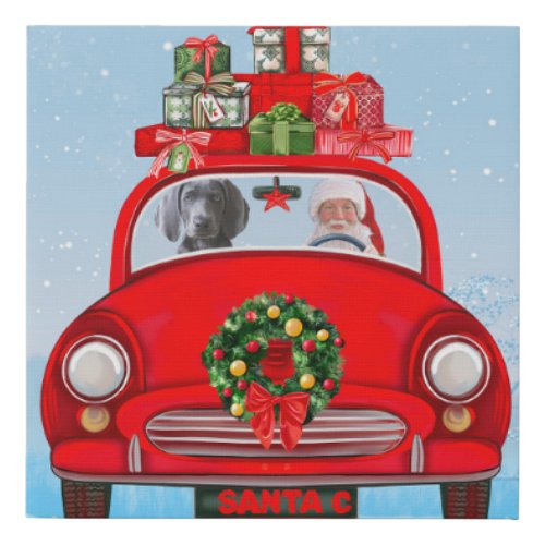 Weimaraner Dog In Car With Santa Claus Faux Canvas Print