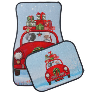 Weimaraner Dog In Car With Santa Claus Floor Mat