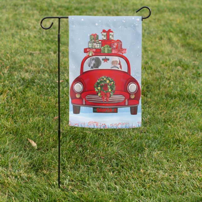 Weimaraner Dog In Car With Santa Claus  Garden Flag (In SItu)