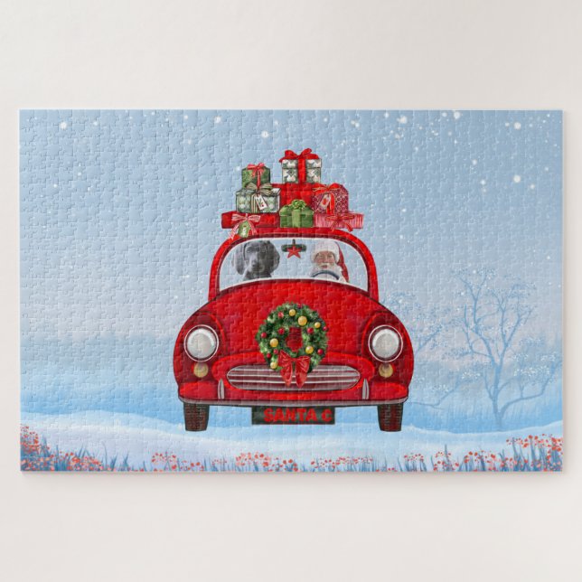 Weimaraner Dog In Car With Santa Claus Jigsaw Puzzle (Horizontal)