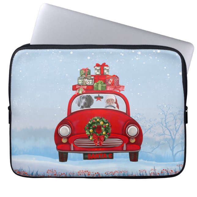 Weimaraner Dog In Car With Santa Claus Laptop Sleeve (Front)