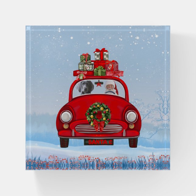 Weimaraner Dog In Car With Santa Claus Paperweight (Front)