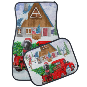 Weimaraner Dog In Christmas Delivery Truck Snow  Car Floor Mat