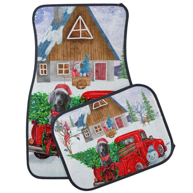 Weimaraner Dog In Christmas Delivery Truck Snow  Car Floor Mat (Set)