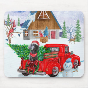 Weimaraner Dog In Christmas Delivery Truck Snow  Mouse Pad