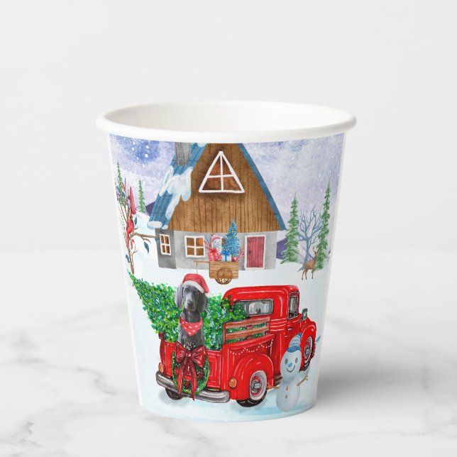 Weimaraner Dog In Christmas Delivery Truck Snow  Paper Cups (Front)