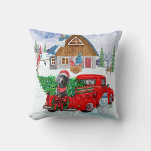 Weimaraner Dog In Christmas Delivery Truck Snow Throw Pillow