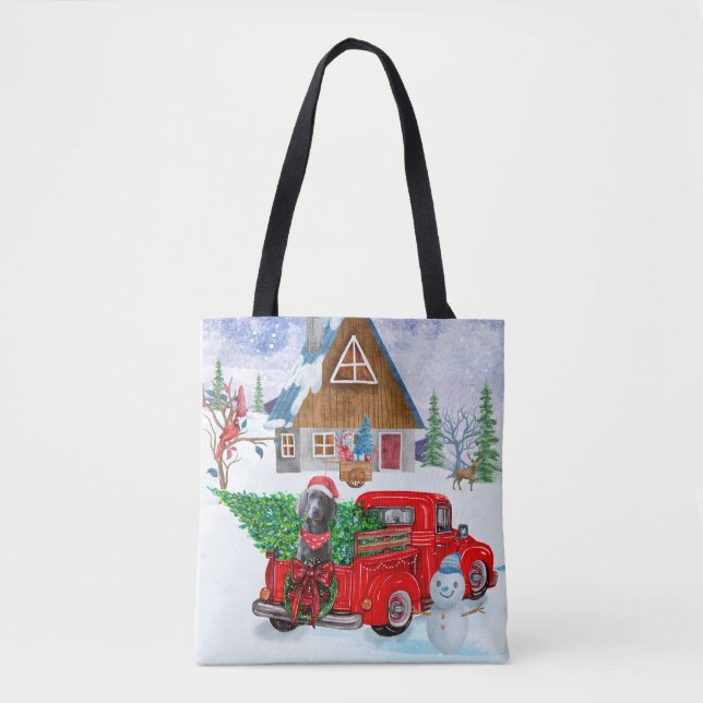 Weimaraner Dog In Christmas Delivery Truck Snow Tote Bag (Front)