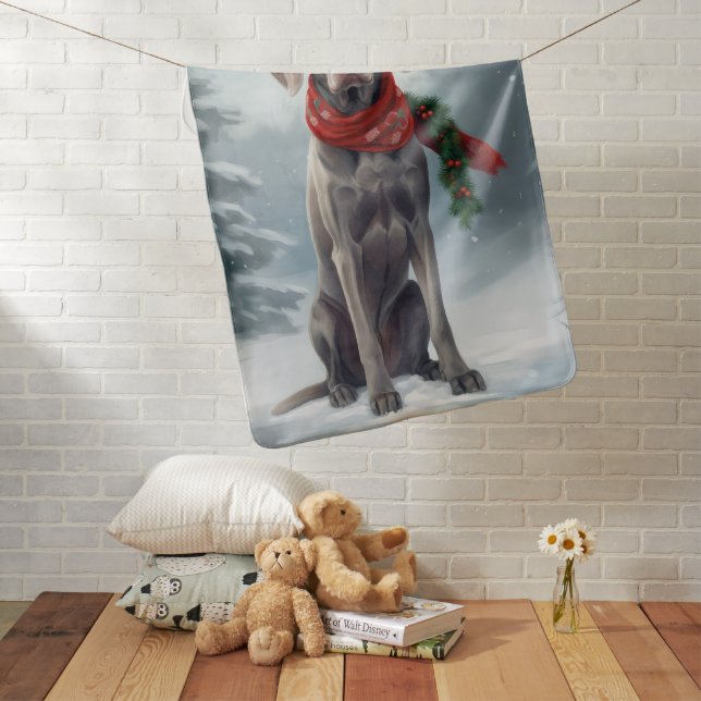Weimaraner Dog in Snow Christmas Baby Blanket (In Situ)