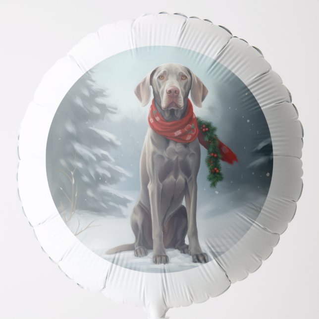 Weimaraner Dog in Snow Christmas Balloon (Front)