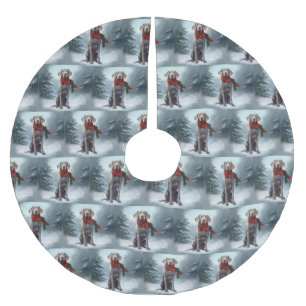 Weimaraner Dog in Snow Christmas Brushed Polyester Tree Skirt