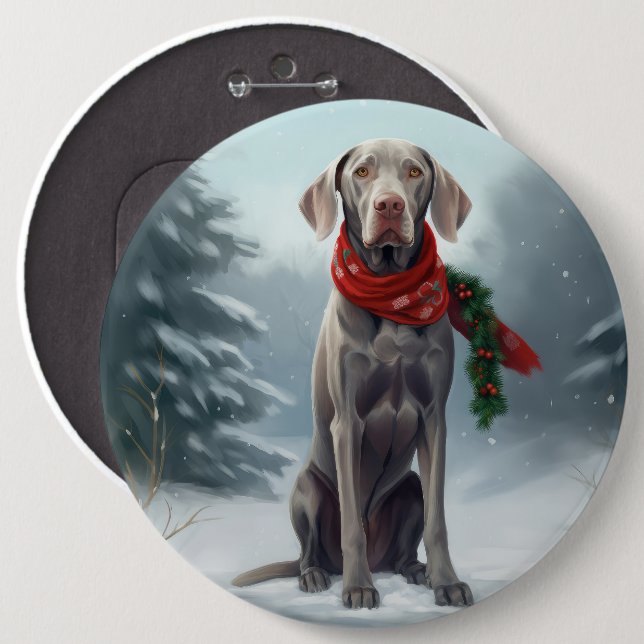 Weimaraner Dog in Snow Christmas Button (Front & Back)