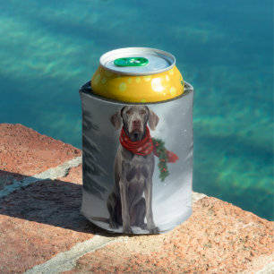 Weimaraner Dog in Snow Christmas Can Cooler