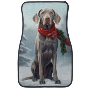 Weimaraner Dog in Snow Christmas Car Floor Mat