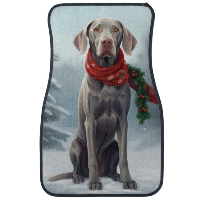 Weimaraner Dog in Snow Christmas Car Floor Mat (Front)