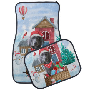 Weimaraner Dog In snow Christmas Dog House Car Floor Mat