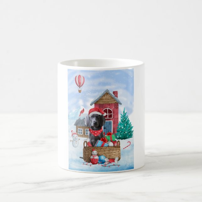 Weimaraner Dog In snow Christmas Dog House Coffee Mug (Center)