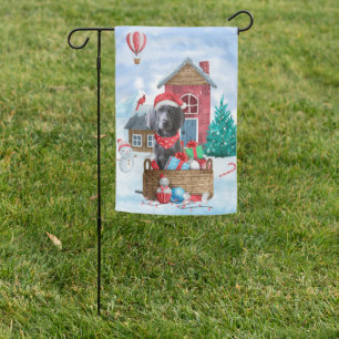 Weimaraner Dog In snow Christmas Dog House Garden Flag