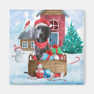 Weimaraner Dog In snow Christmas Dog House Magnet