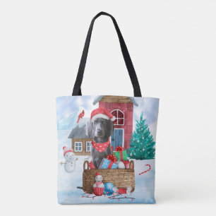 Weimaraner Dog In snow Christmas Dog House Tote Bag