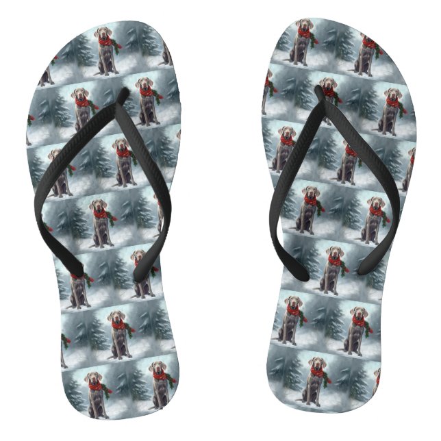 Weimaraner Dog in Snow Christmas Flip Flops (Footbed)