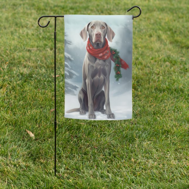 Weimaraner Dog in Snow Christmas Garden Flag (In SItu)
