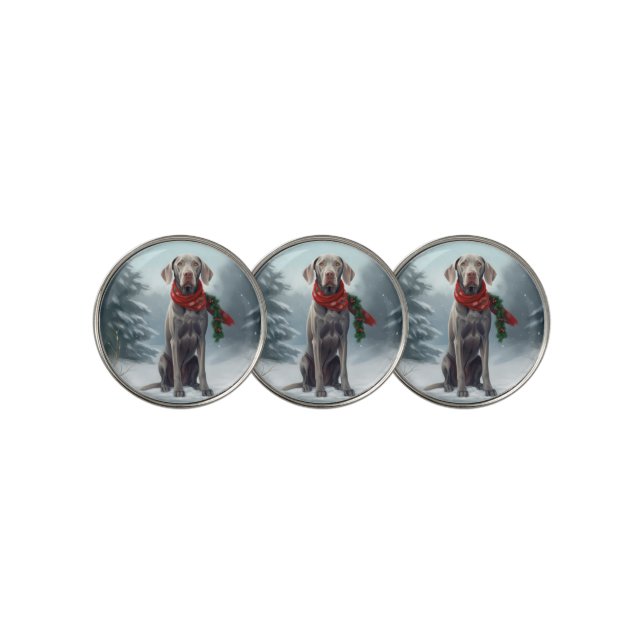 Weimaraner Dog in Snow Christmas Golf Ball Marker (3 Up)