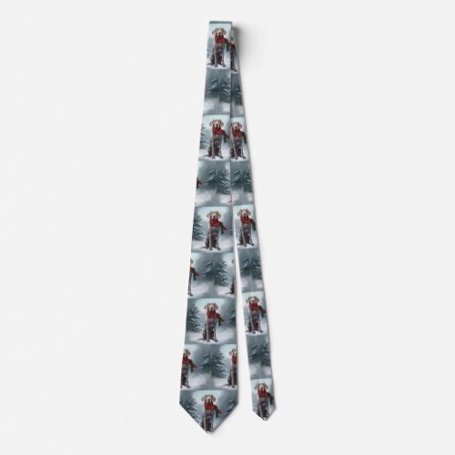 Weimaraner Dog in Snow Christmas Neck Tie