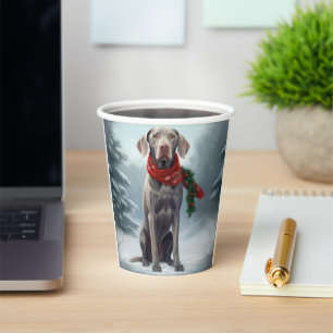 Weimaraner Dog in Snow Christmas Paper Cups