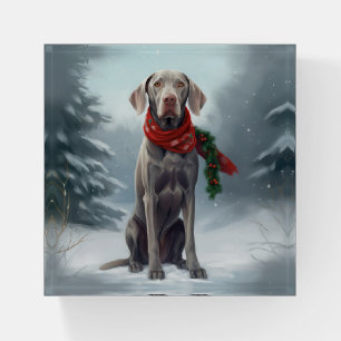 Weimaraner Dog in Snow Christmas Paperweight