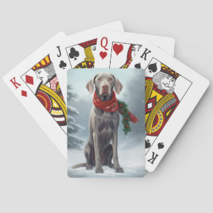 Weimaraner Dog in Snow Christmas Poker Cards