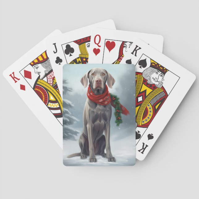 Weimaraner Dog in Snow Christmas Poker Cards (Back)