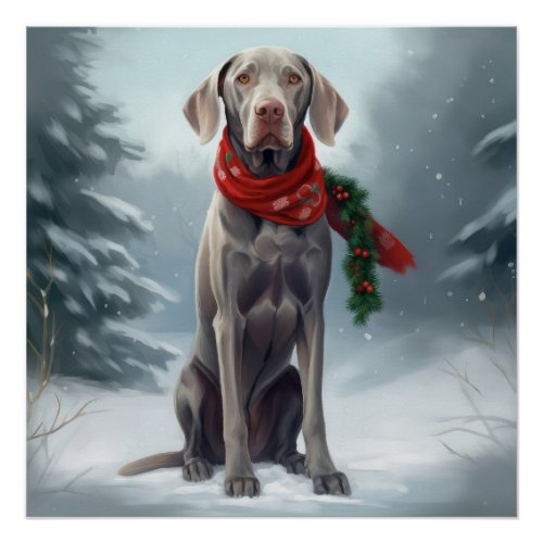 Weimaraner Dog in Snow Christmas Poster