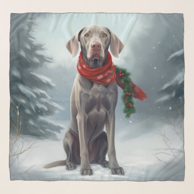 Weimaraner Dog in Snow Christmas Scarf (Front)