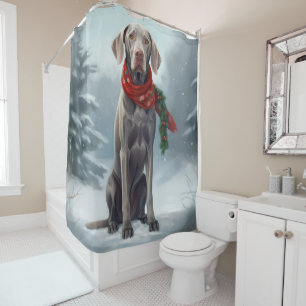 Weimaraner Dog in Snow Christmas Shower Curtain