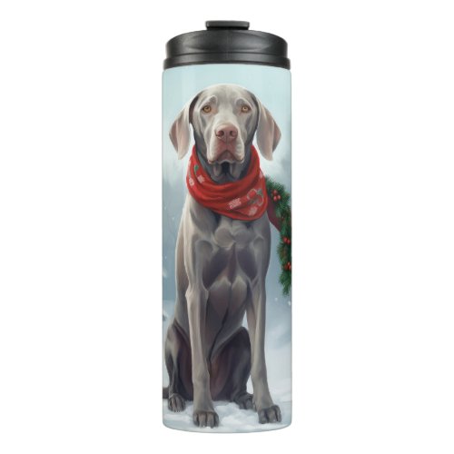 Weimaraner Dog in Snow Christmas Thermal Tumbler