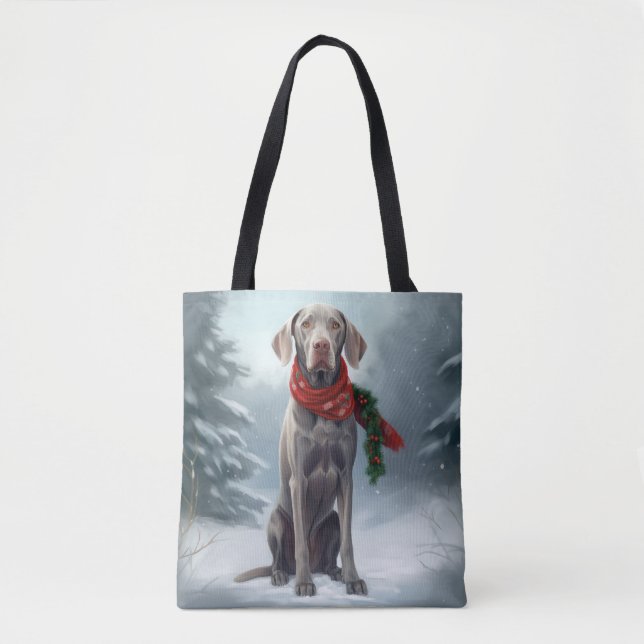 Weimaraner Dog in Snow Christmas Tote Bag (Front)