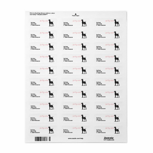 Weimaraner Dog  Label (Full Sheet)
