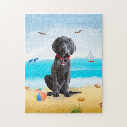 weimaraner Dog on Beach  Jigsaw Puzzle