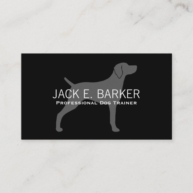 Weimaraner Dog Silhouette Grey on Black Business Card (Front)