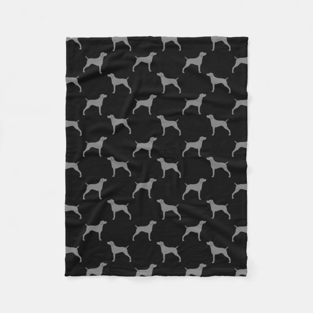 Weimaraner Dog Silhouettes Pattern Grey and Black Fleece Blanket (Front)